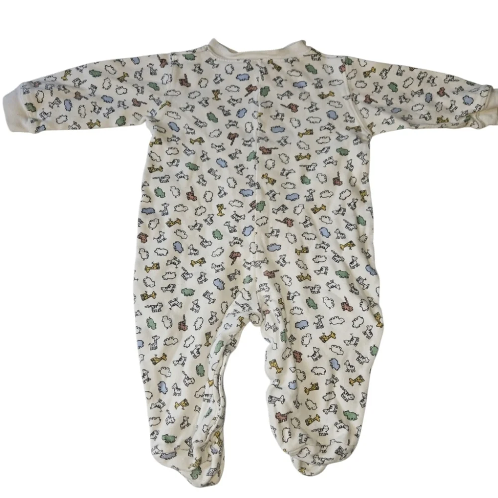 Vintage Miniwear Footed Pjs Jammies All Over Zoo Animals Snaps Baby 6/9M